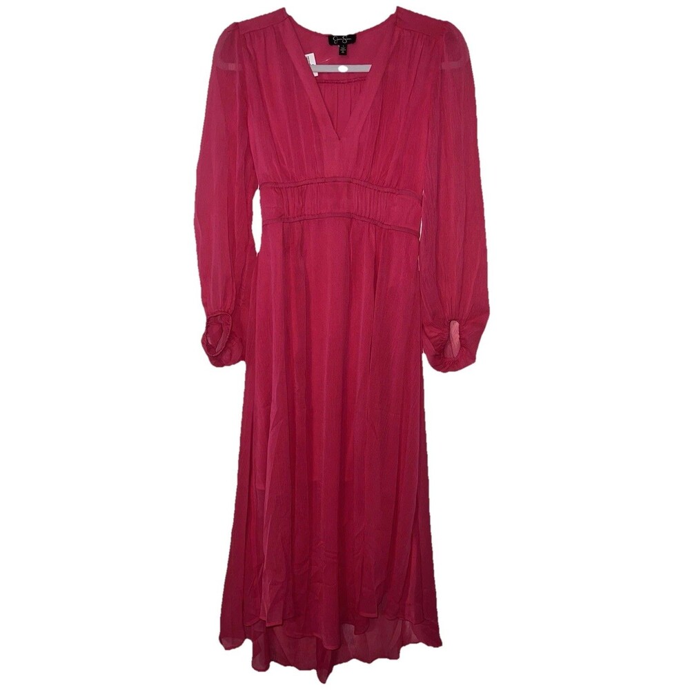 Jessica Simpson Hot Pink Bonita Dress Size Small V-Neck Chiffon Made In India
